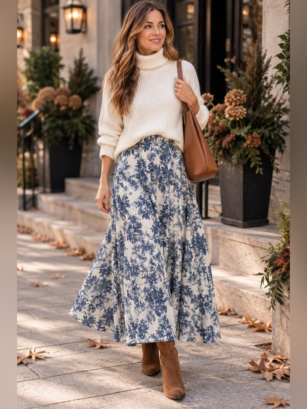 Max Studio Blue & Ivory Toile Floral Maxi Skirt – Size Small